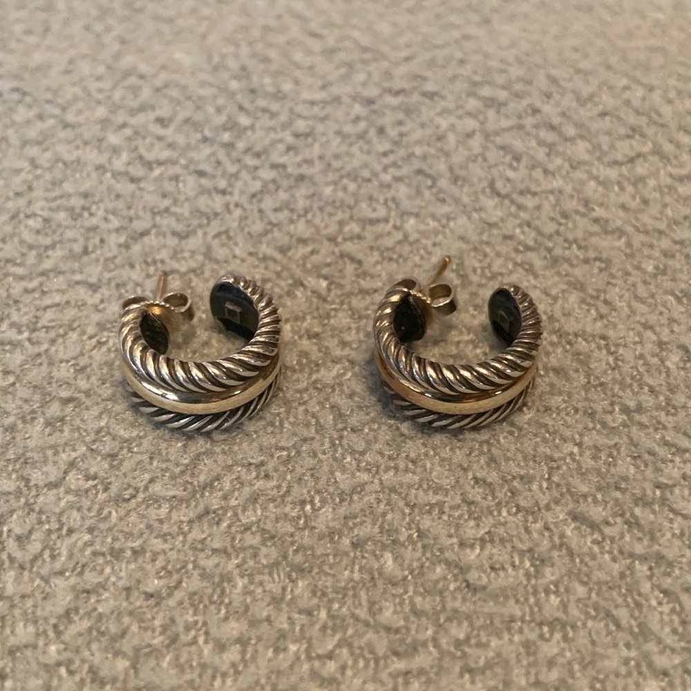 David Yurman Silver Cable with Gold Earrings